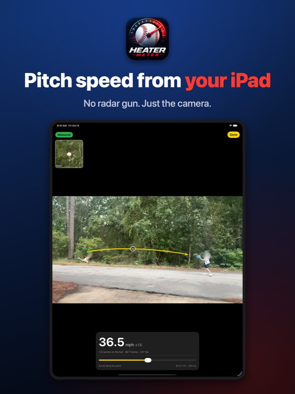 Heater Meter on iPad: a throw measured at 36.5 mph